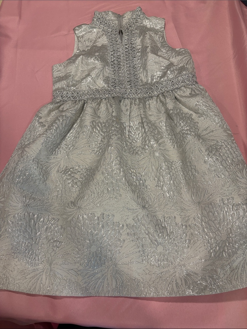 Lilly Pulitzer Franci Dress Girls 14 Seaside Silver Metallic Brocade Like new